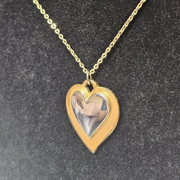 *Sale* Signed Artistry Heart Pendant Necklace Vintage Gold Silver Tone 14 - 17" - Picture 5 of 14